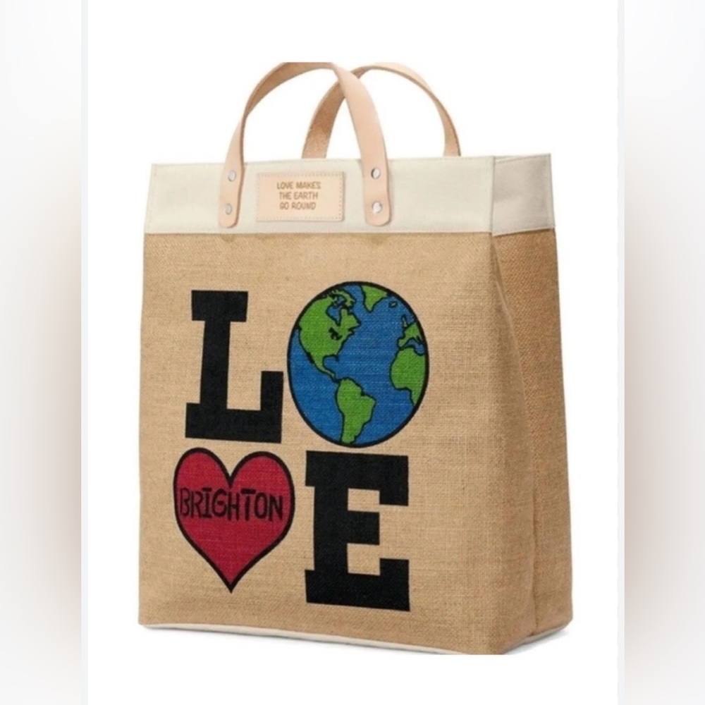 Brighton Earth Love Jute Tote with Tan Handles